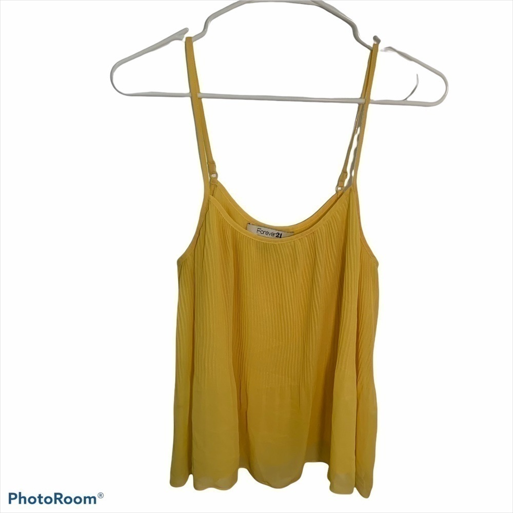 Forever 21 Women's Juniors Sz Small Swing Tank Top Bright Yellow Pleated Chiffon